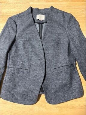 LOFT Women’s Small Petite Blue Gray Herringbone Wool Blend Blazer
